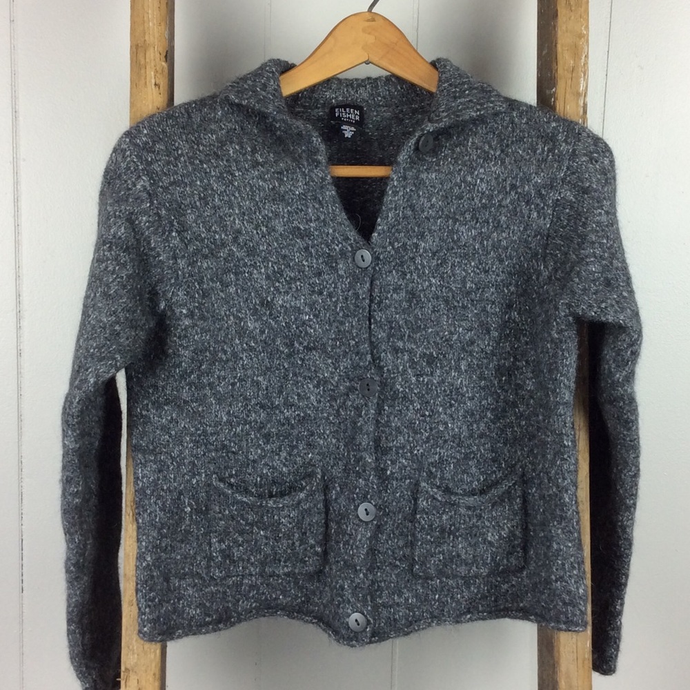 Eileen Fisher Marled Wool Mohair Cardigan Cropped